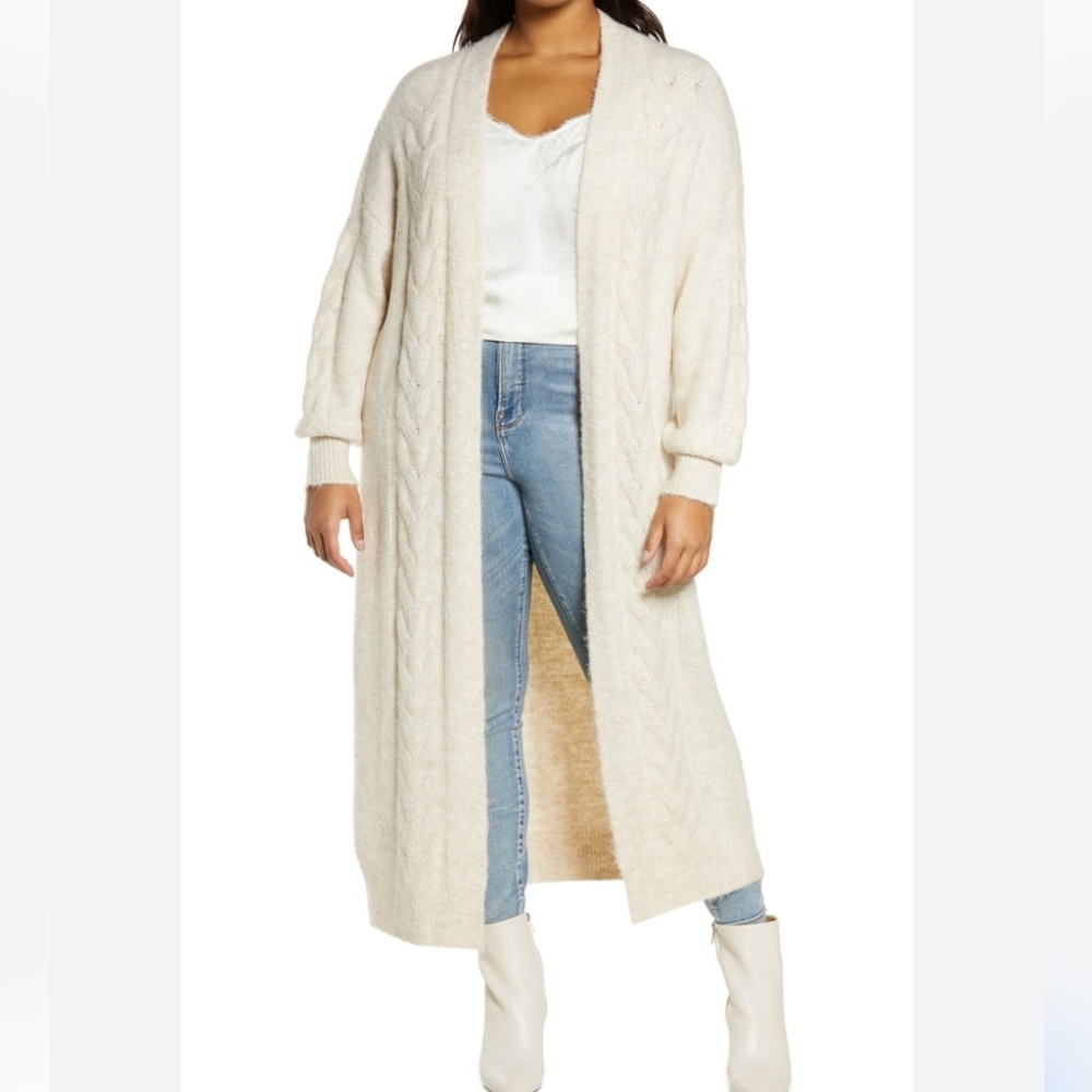 Leith Oatmeal Heather Open-Front Cardigan XL